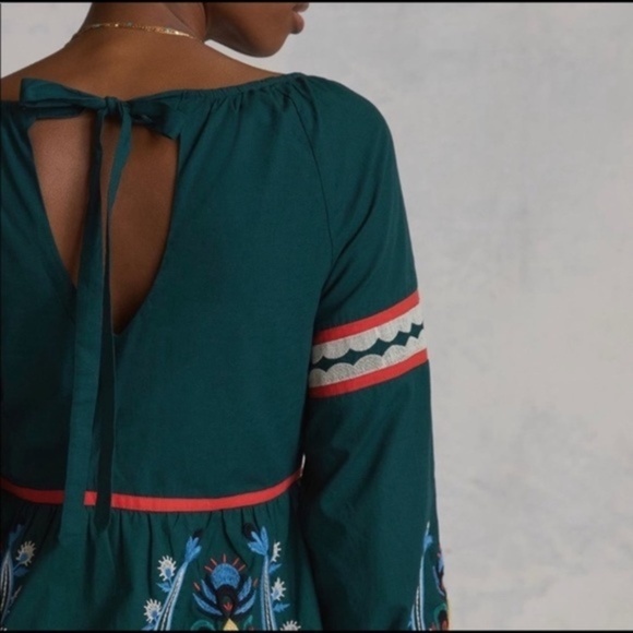 NWT Anthropologie  Let Me Be Green Embroidered Tunic Dress - Picture 4 of 12